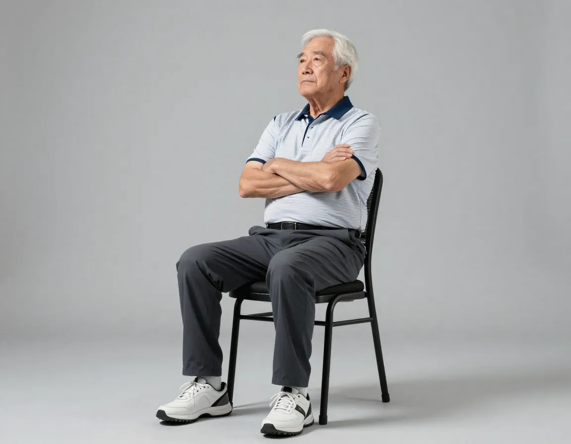 Senior seated thoracic spine rotation in chair