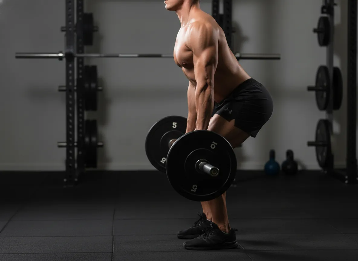 Athlete demonstrating romanian deadlift with barbell
