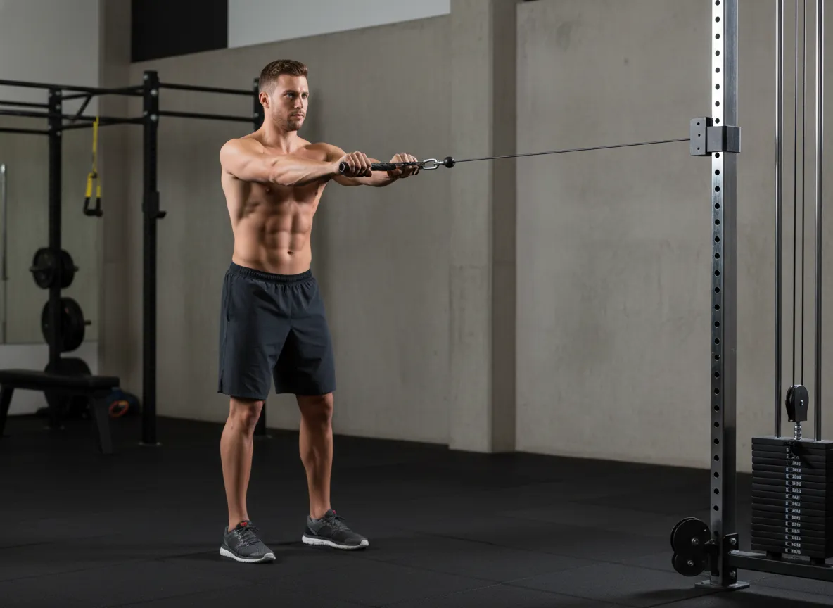 Individual demonstrating pallof press anti rotation exercise