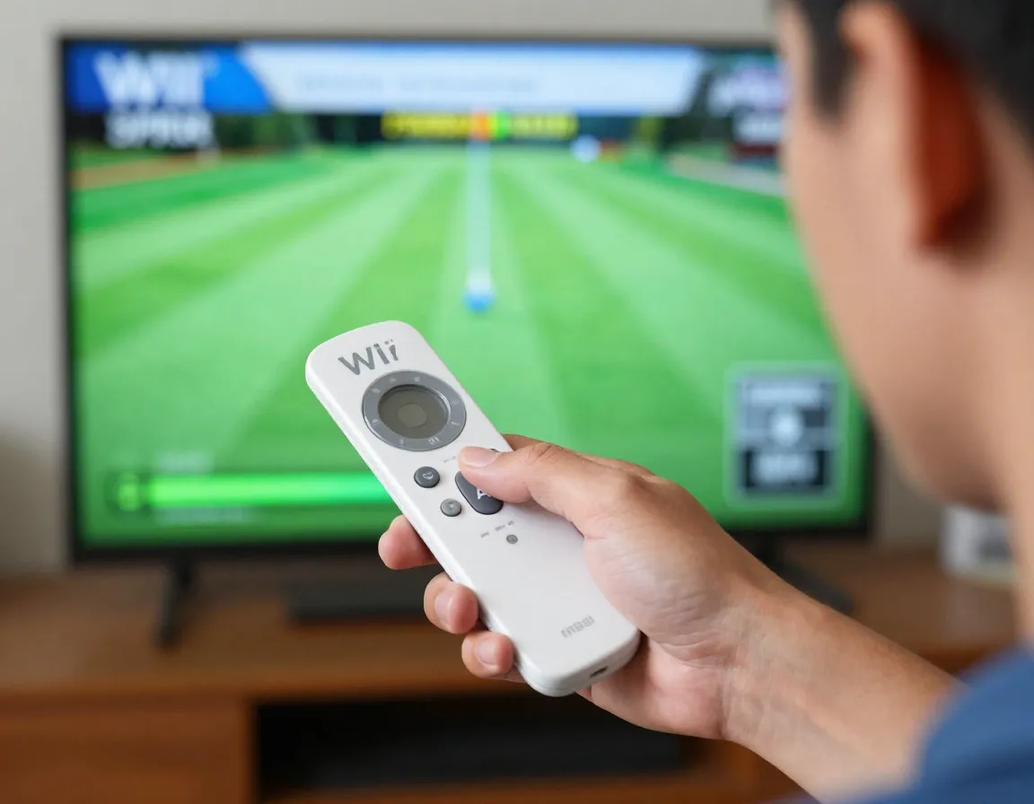 A player calibrating wii remote swing power with on screen meter