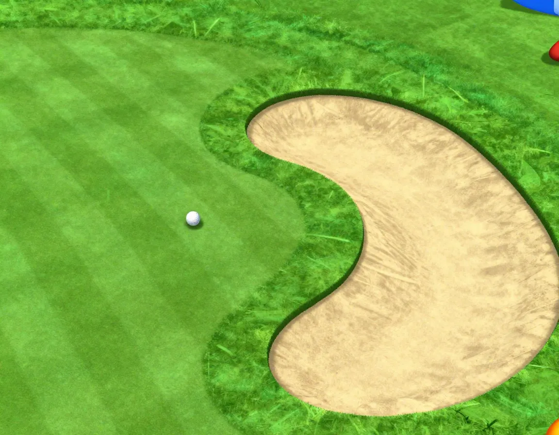 Golf ball landing safely on fairway avoiding sand trap hazard