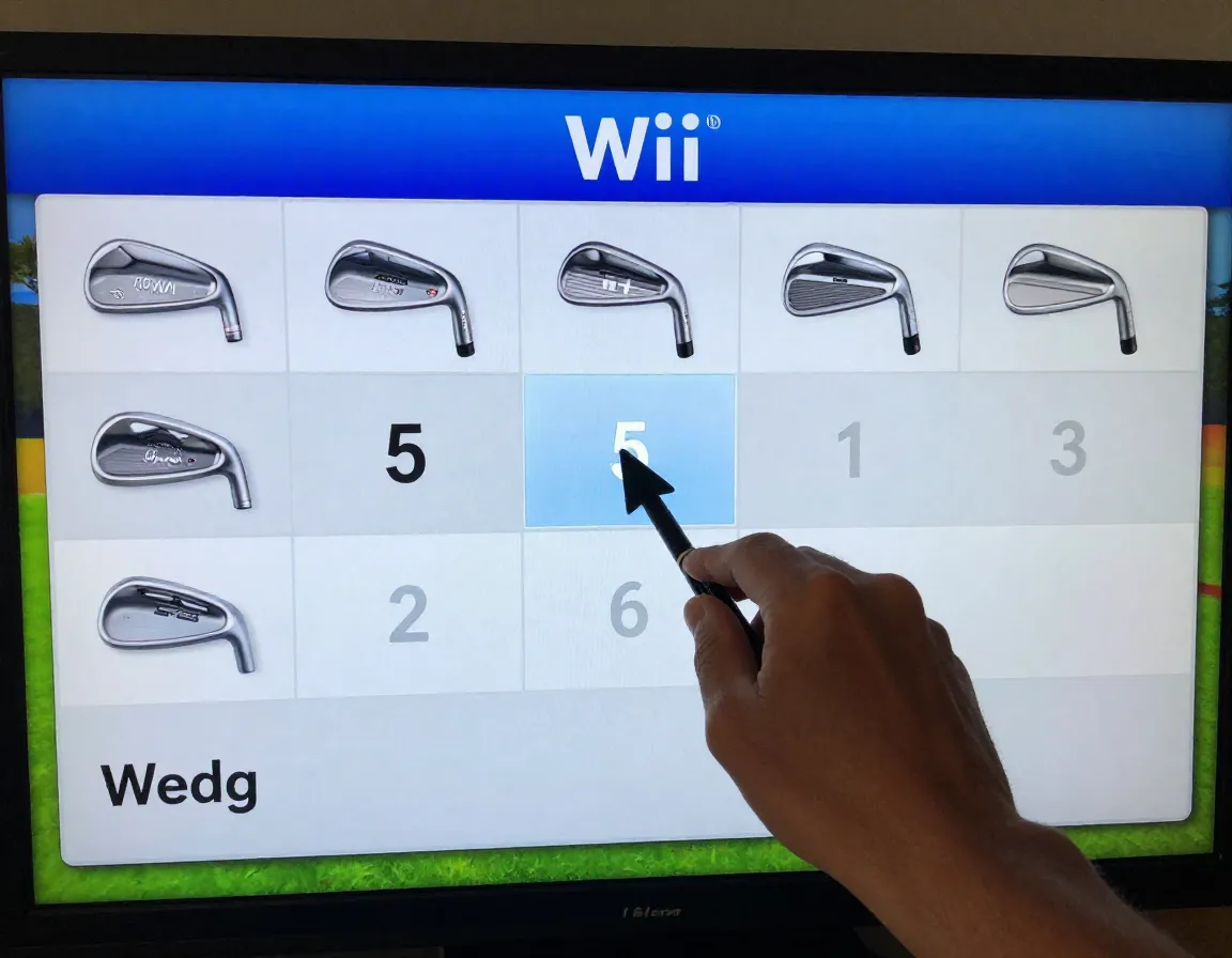 Wii sports golfer selecting an iron club from the on screen menu