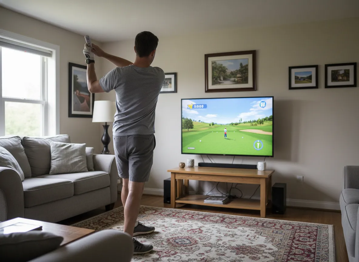 Player performing consistent pre shot routine with practice swing