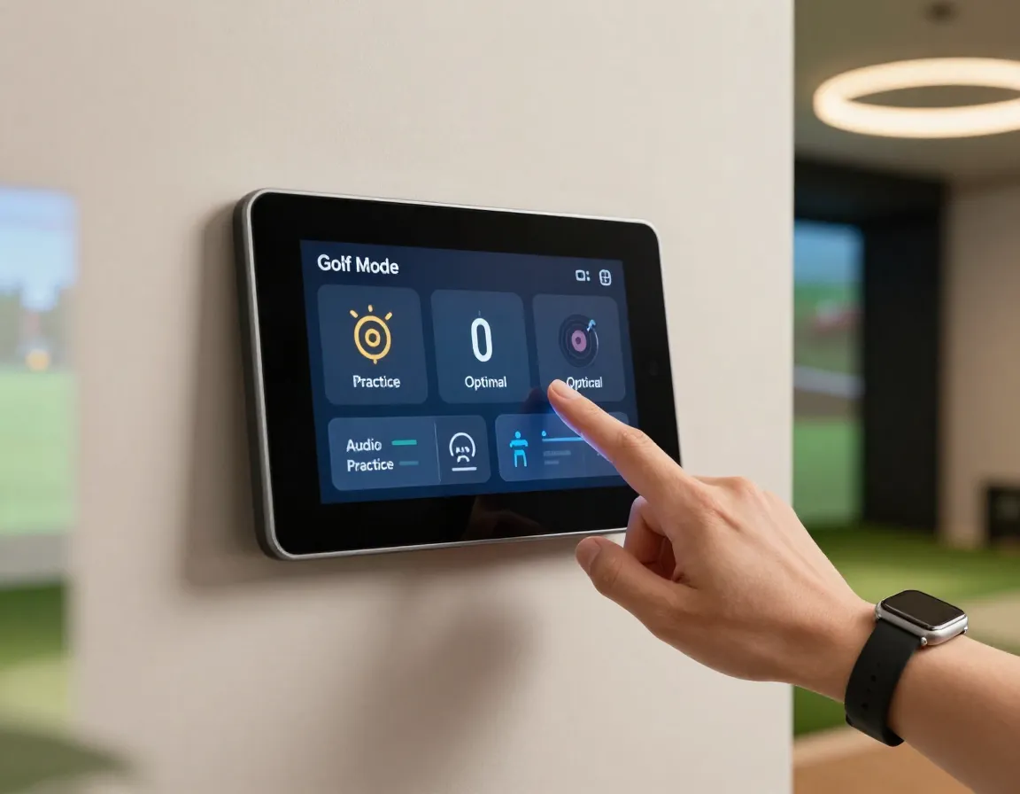 Smart home panel controlling a golf simulator room environment