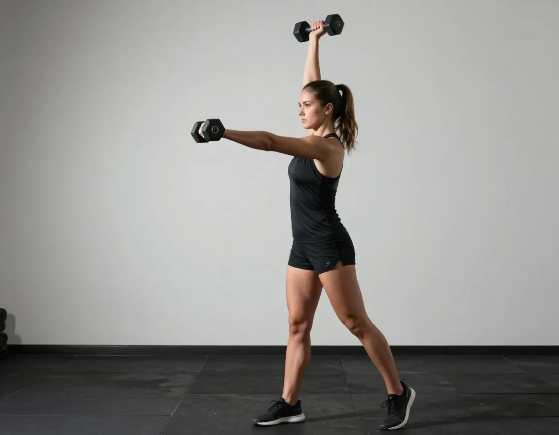 Alternating shoulder press rotational strength with dumbbells