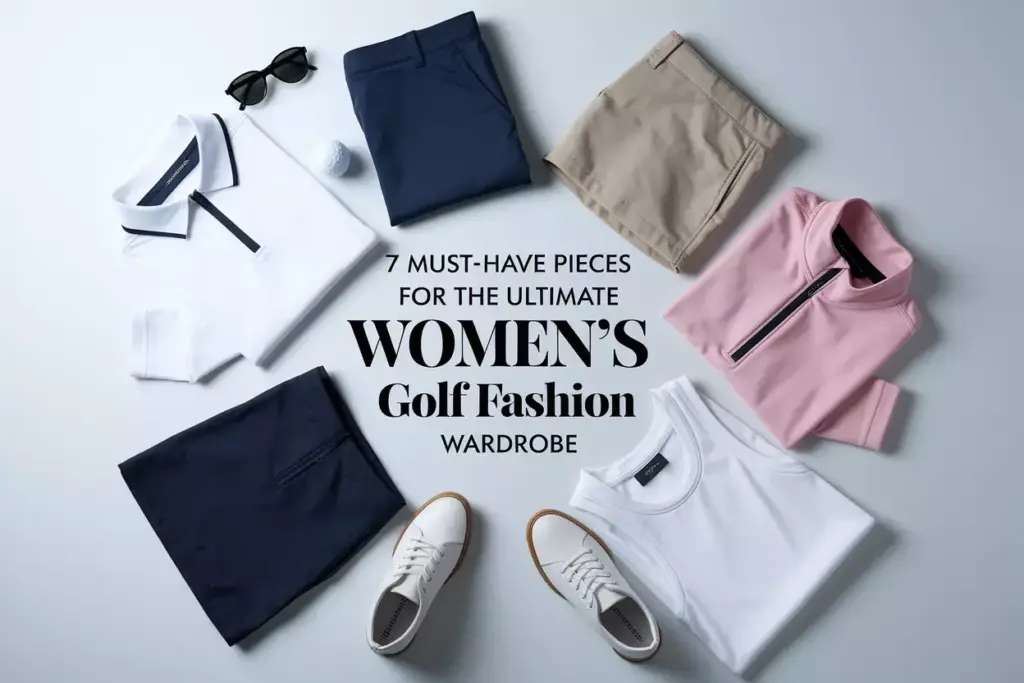 7 Must Have Womens Golf Fashion Wardrobe Pieces Flat Lay On White