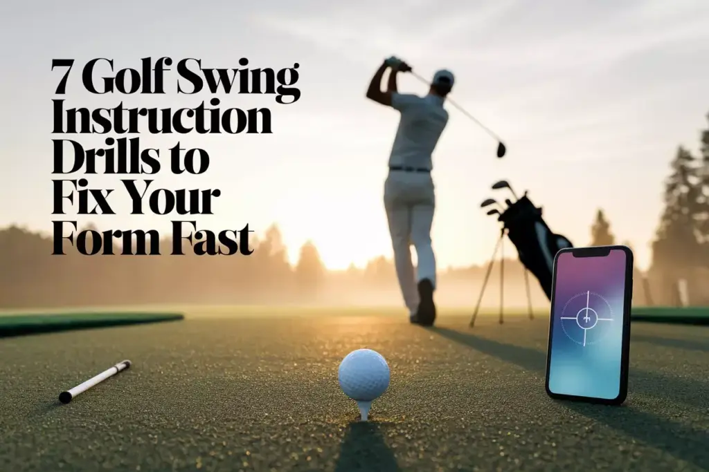 A Sunrise At Driving Range With Golfer Silhouette And Training Aids