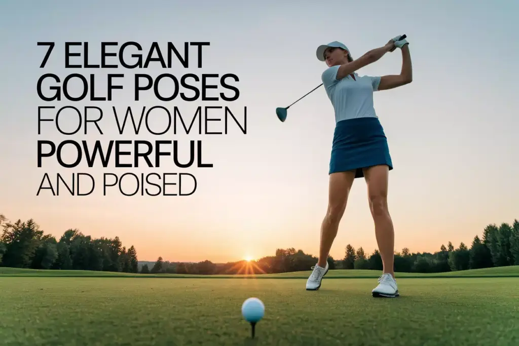 A Confident Female Golfer In Address Pose On Fairway At Sunset With Ample Text Space