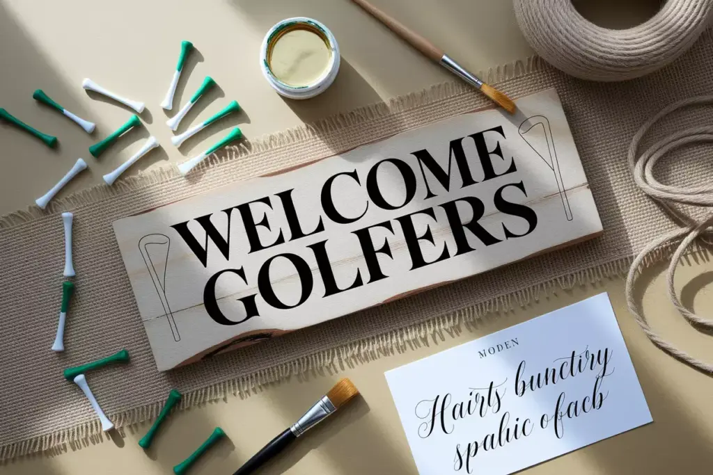 A Flat Lay Of Rustic Wood Burlap And Golf Tees For Diy Banner Crafting