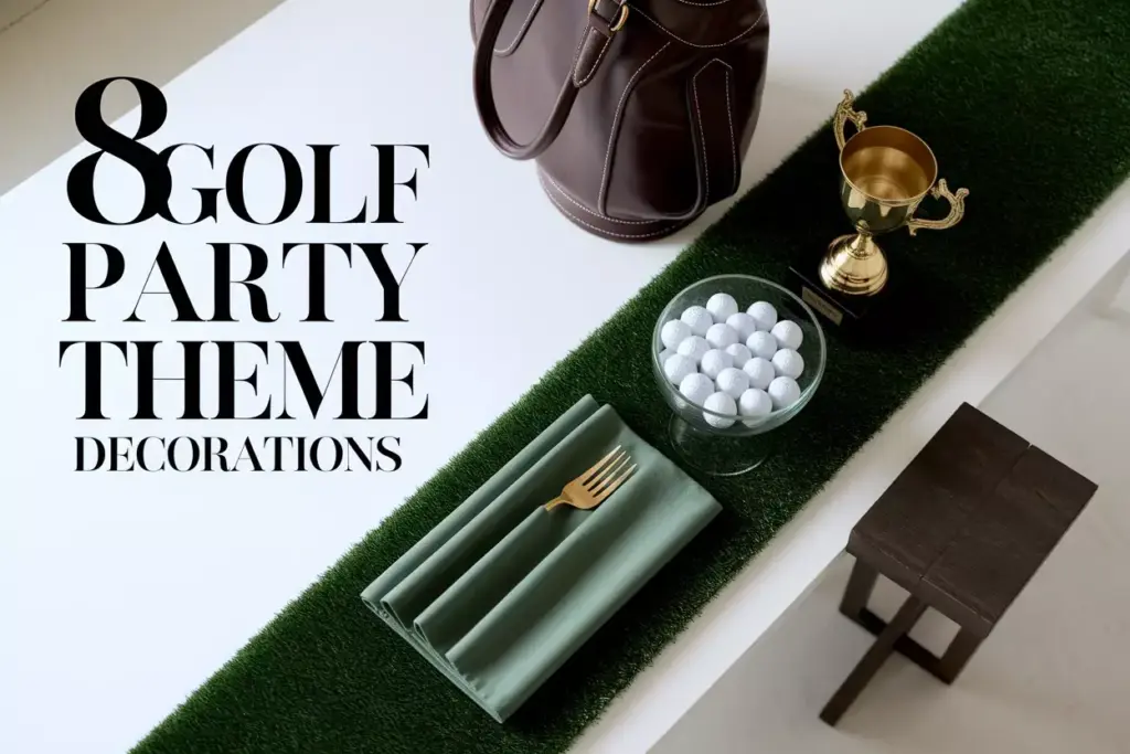 A High Angle Flat Lay Of Premium Golf Party Decor On A Clean White Background