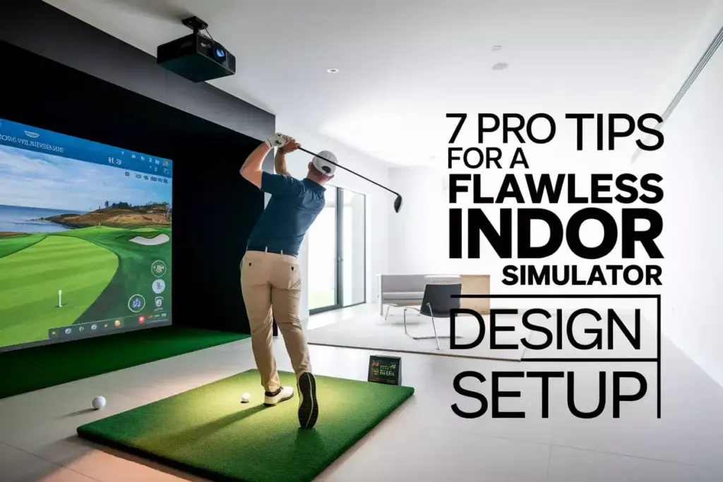A Modern Luxury Home Golf Simulator Room With Golfer Swinging At Pebble Beach Projection
