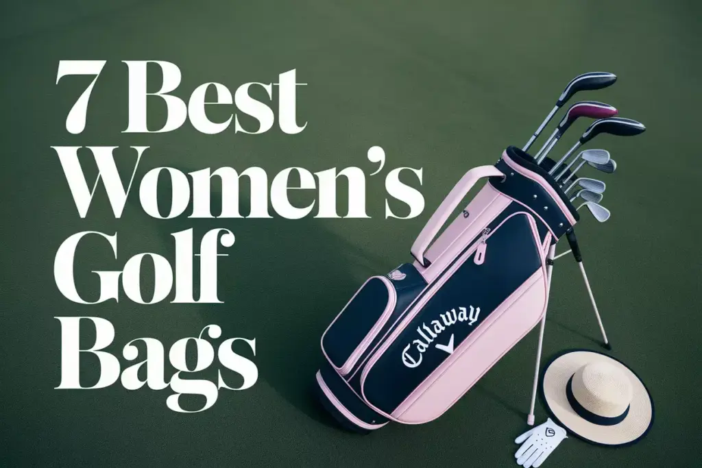 A Single Stylish Womens Golf Bag On Lush Fairway With Clubs And Accessories Under Bright Sunlight