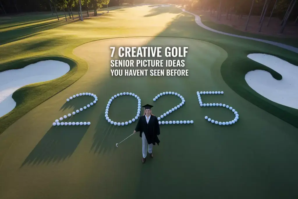 Aerial Drone View Graduate On Golf Green With Balls Spelling 2025 At Sunset