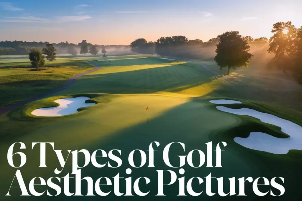 Aerial Sunrise Fairway Dew Bunkers Flagstick Golf Course Landscape