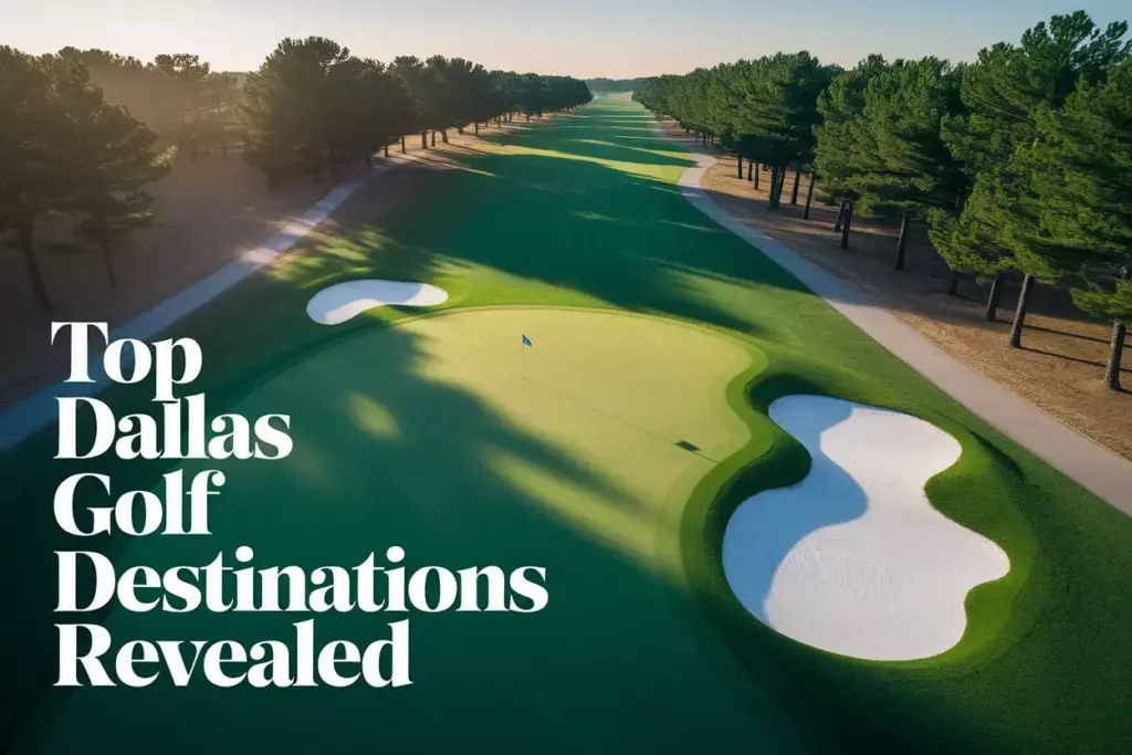 Aerial View Emerald Fairway Leading To Manicured Green Under Blue Sky