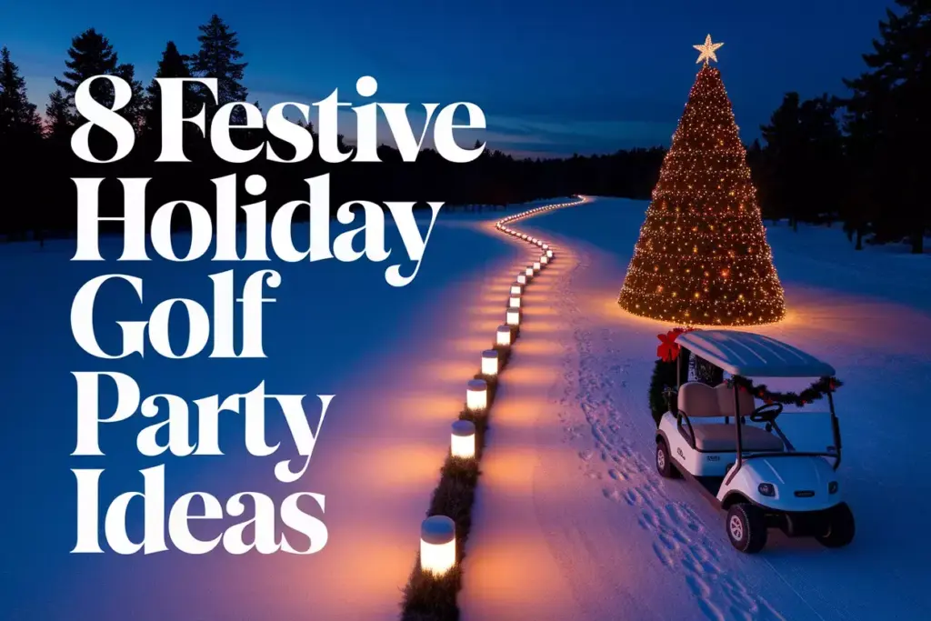 Aerial View Golf Course At Dusk With Luminarias Leading To A Festively Decorated Green And Christmas Tree