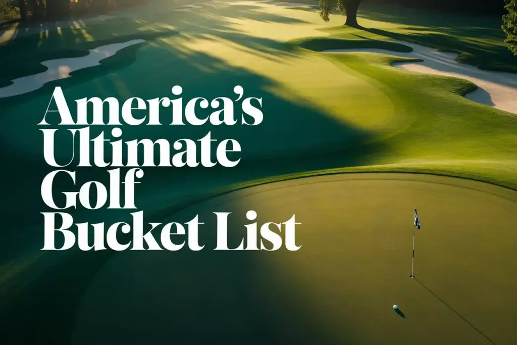 Aerial View Manicured Fairway Golf Ball Flagstick Golden Hour Light