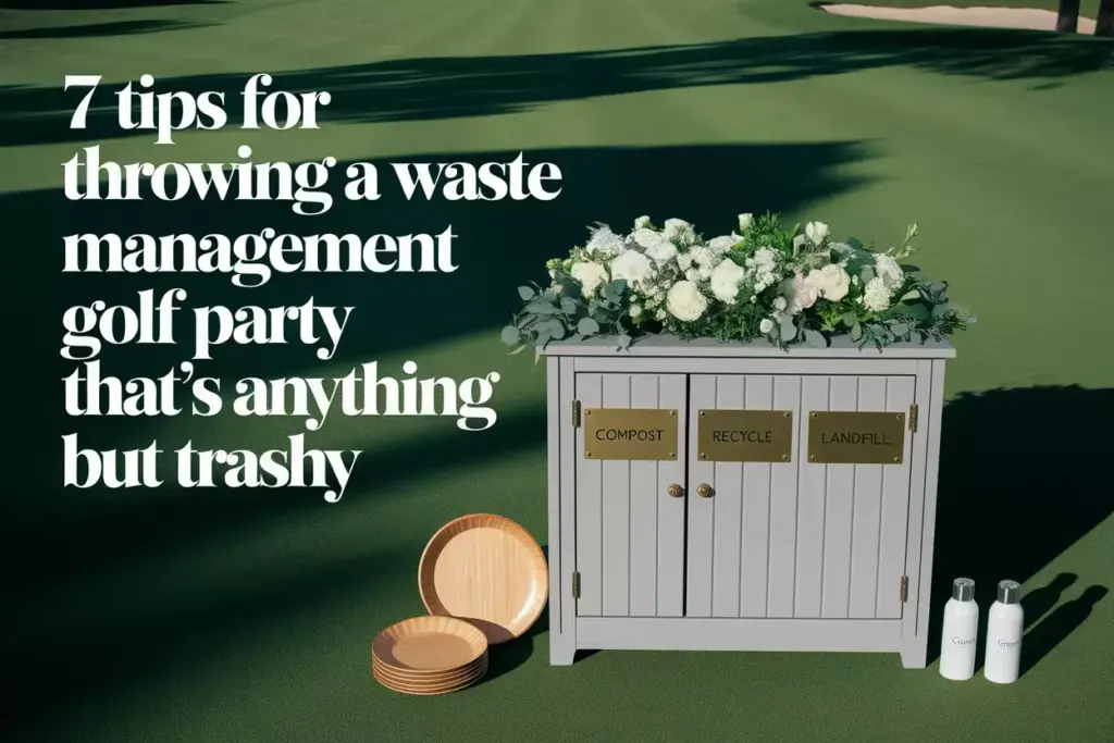 Aerial View Of Elegant Rustic Waste Sorting Station On Manicured Golf Course Green