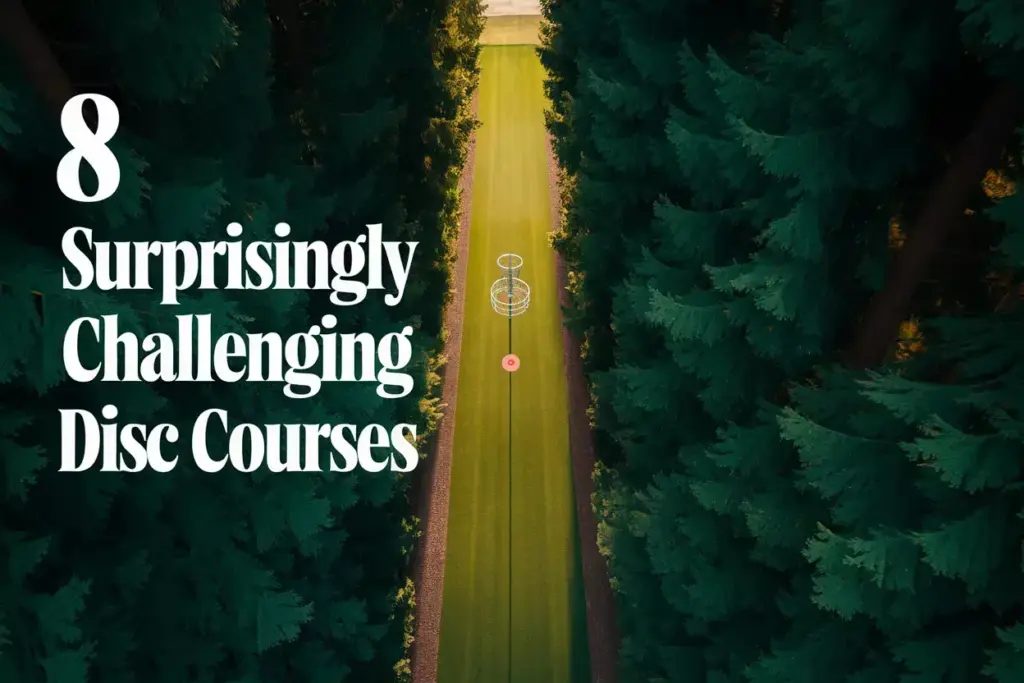 Aerial View Of Tight Wooded Disc Golf Fairway With Flying Disc