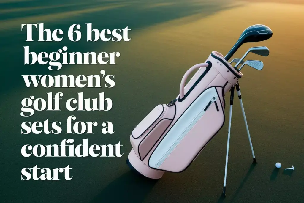 Aerial View Womens Golf Bag Driver Hybrid Putter On Fairway At Sunrise