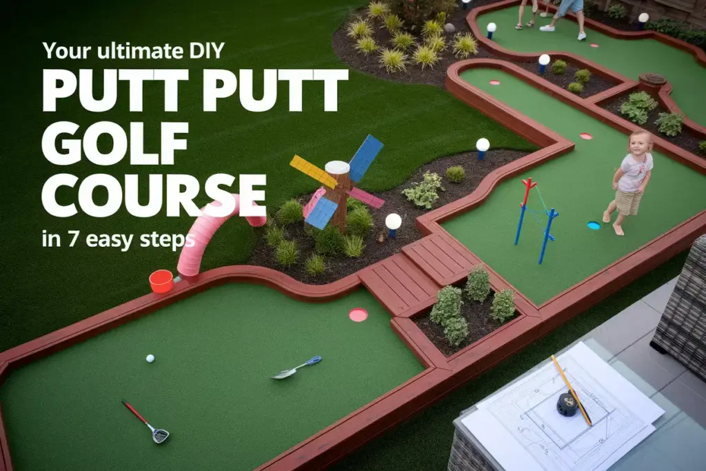 Backyard Diy Mini Golf Course Aerial View Complete With Obstacles Family Fun