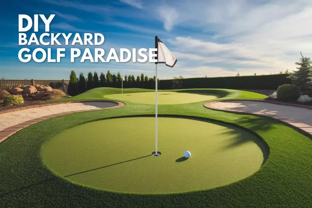 Backyard Golf Course Aerial View Showing Dogleg And Multi Level Holes On Artificial Turf