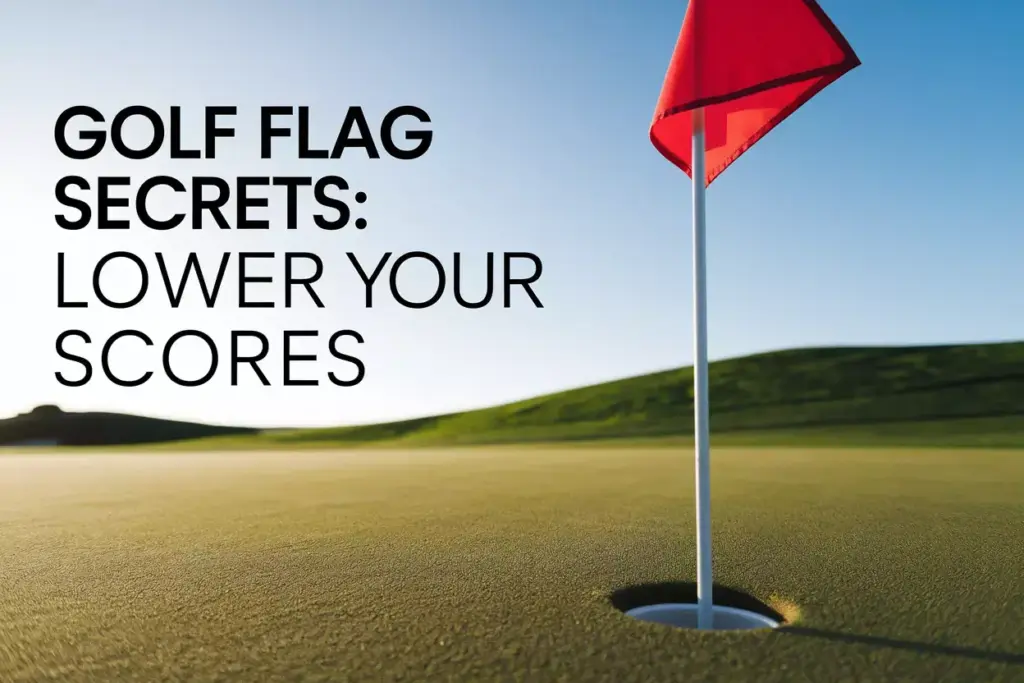 Close Up Red Golf Flag On Green With Blue Sky And Text Space