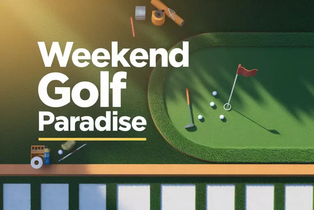 Diy Backyard Putting Green Project Materials Tools Aerial View Sunny Morning