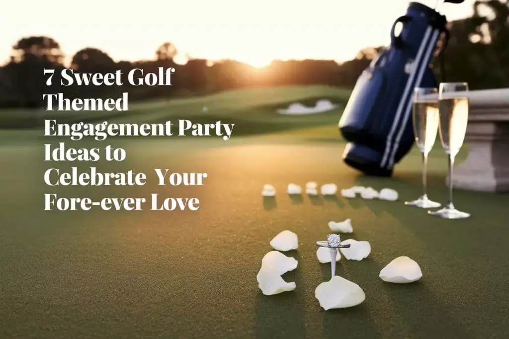 Elegant Golf Course Golden Hour Engagement Ring On Tee With Champagne Rose Petals Hero Image