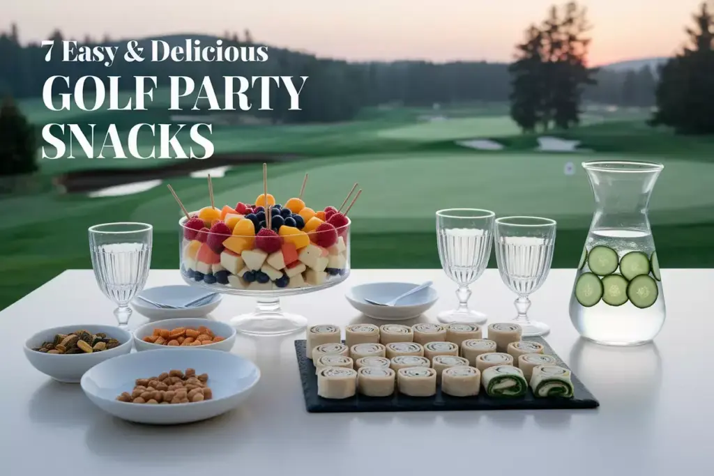 Elegant Golf Party Snack Station On Patio Overlooking Course At Sunrise