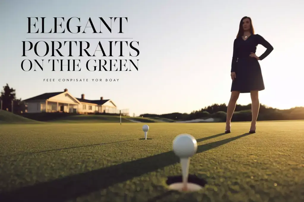 Elegant Senior Portrait Golden Hour Manicured Fairway Leading Lines Clubhouse Background