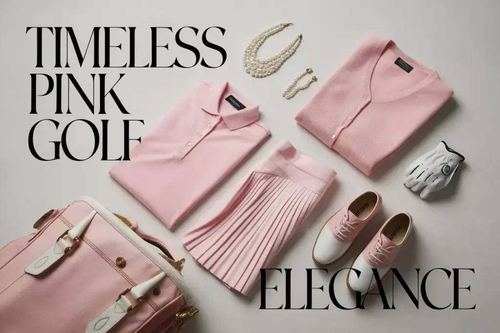 Flat Lay Curated Seven Vintage Pink Golf Pieces On Neutral Background