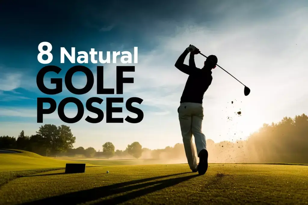 Golfer In Mid Swing Silhouette Against Golden Hour Sky On Lush Fairway Action Shot