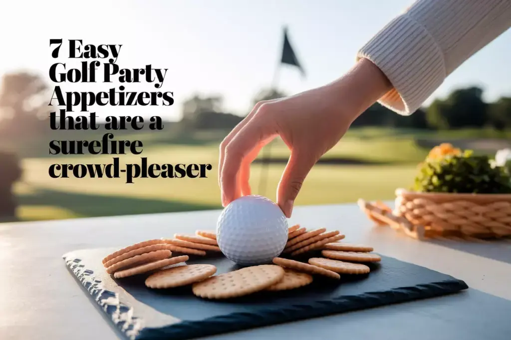 Hand Placing Golf Ball Cheese Ball On Slate Platter Overlooking Golf Course