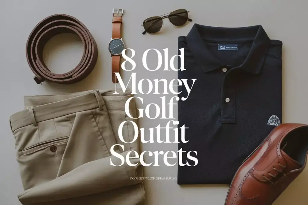 Minimalist Flat Lay Of Premium Golf Wardrobe Essentials On Clean Surface