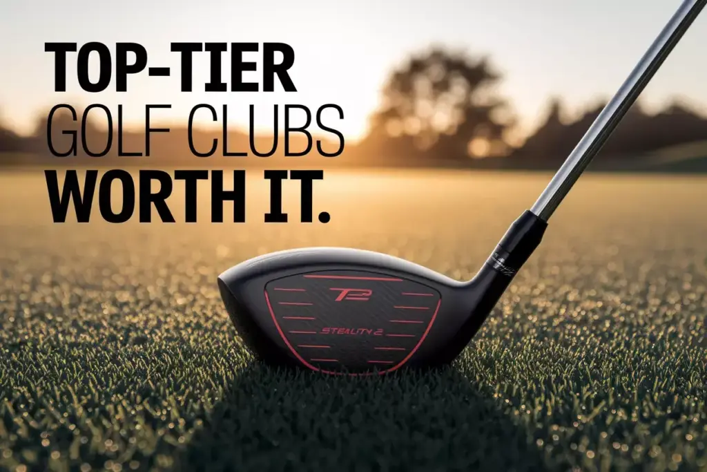 Modern Carbon Fiber Driver On Dewy Fairway At Sunrise Golf