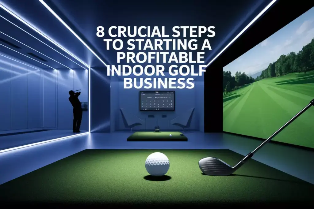 Modern Indoor Golf Simulator Bay With Screen Lighting And Minimalist Commercial Facility Interior