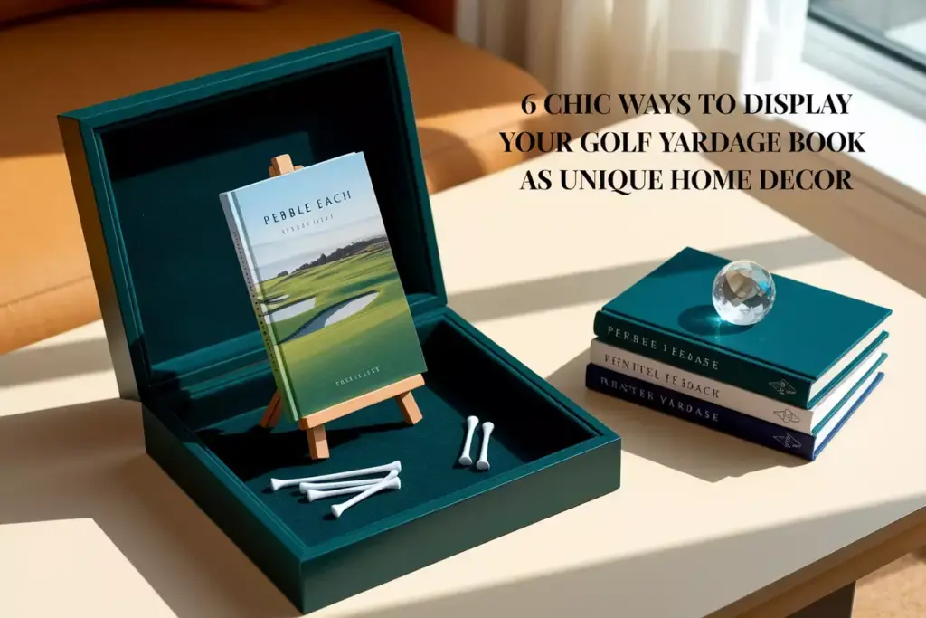 Modern Living Room Coffee Table With Open Shadow Box Displaying Pebble Beach Yardage Book