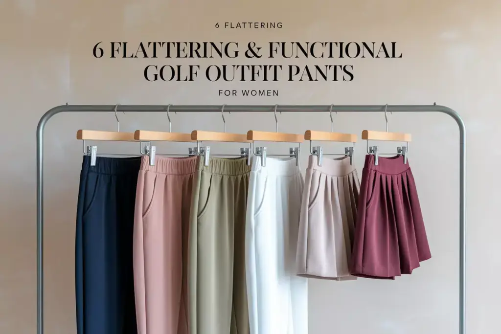 Modern Minimalist Display Six Styles Womens Golf Pants Curated Wardrobe Background