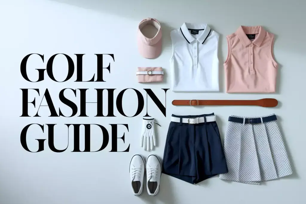 Modern Womens Golf Apparel Flat Lay Showcasing Seven Stylish Rule Compliant Outfit Options