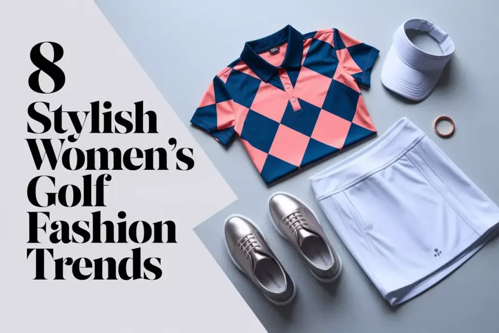 Modern Womens Golf Fashion Trends Flat Lay With Bold Pattern Polo And Accessories