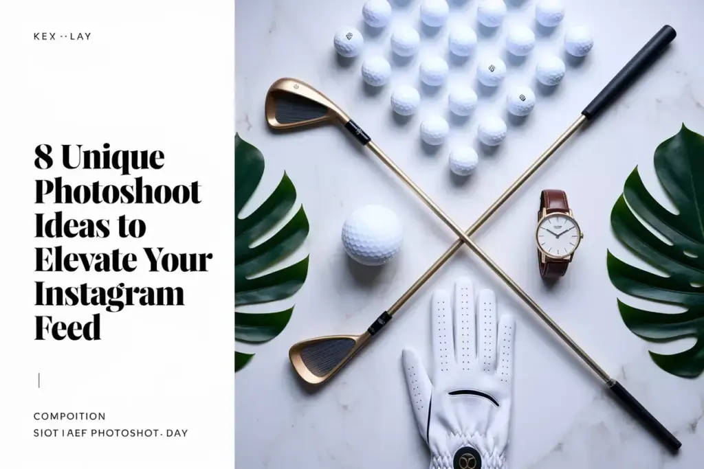 Overhead Flat Lay Of Premium Golf Geometric Pattern On Marble For Instagram Content Guide