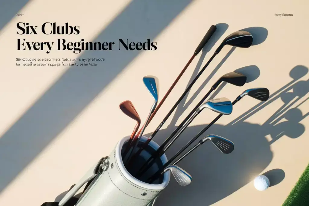 Overhead View Of Six Golf Clubs In A Modern Bag For Beginners