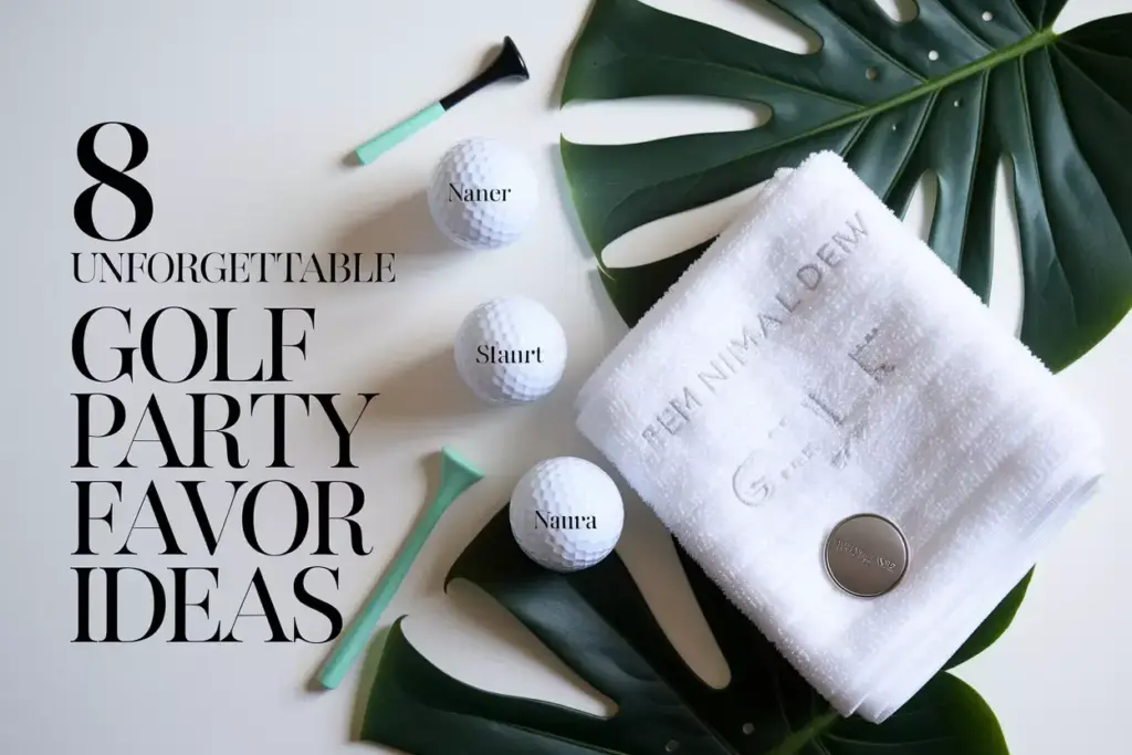 Personalized Golf Balls Towel Marker Flatlay Upscale Party Favor Display
