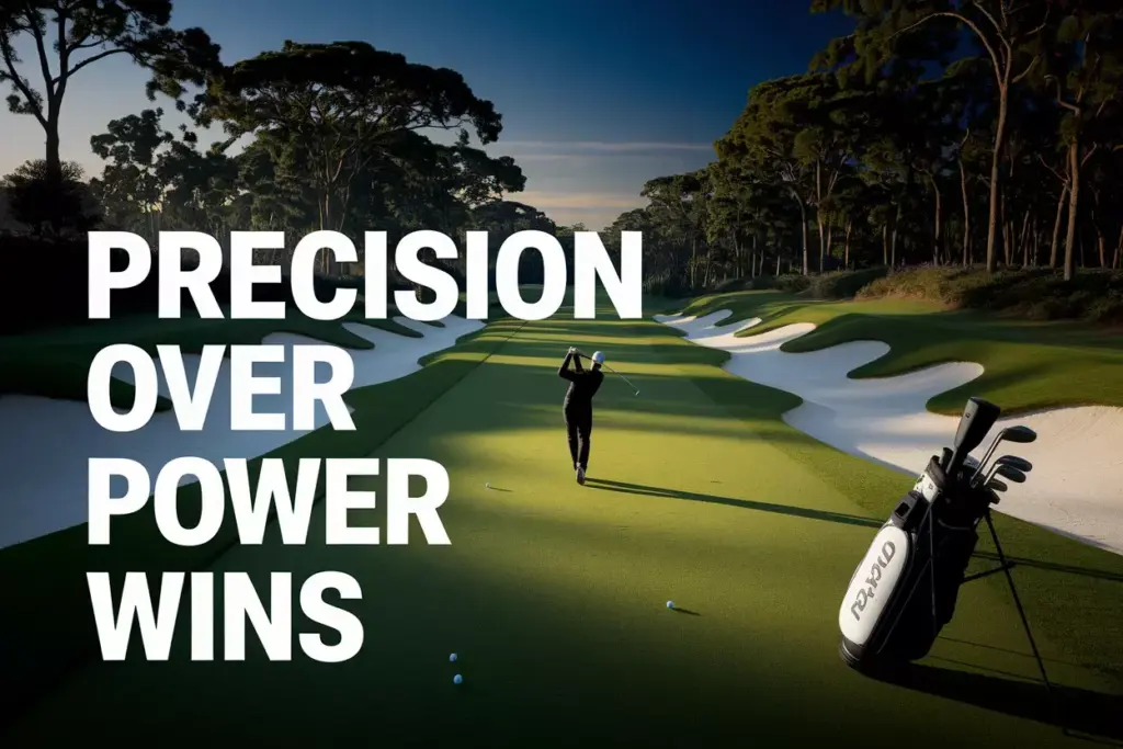 Precision Golfer Silhouette On Tight Lush Fairway At Sunrise