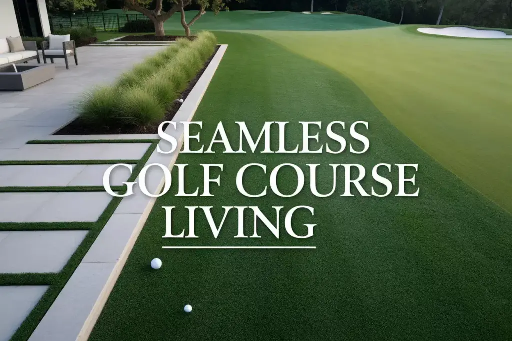 Seamless Backyard Golf Course Transition With Flagstone Patio And Morning Light