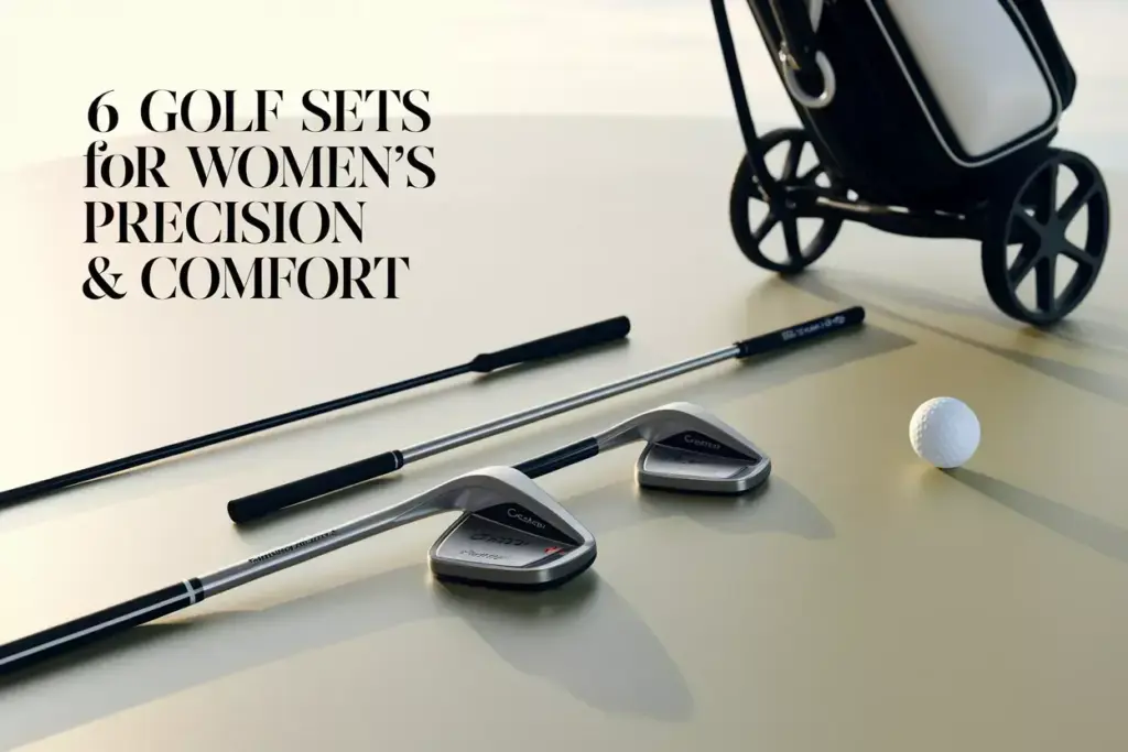 Six Premium Womens Golf Clubs Driver Iron Putter Bag Flat Lay