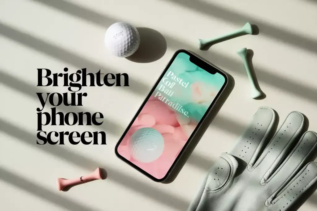 Smartphone Displaying Pastel Golf Wallpaper With Aesthetic Accessories Flat Lay