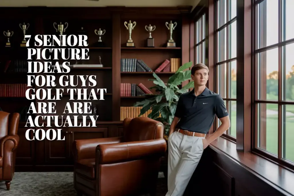 Student Leaning Wooden Bookshelf Trophies Clubhouse Lounge Senior Portrait