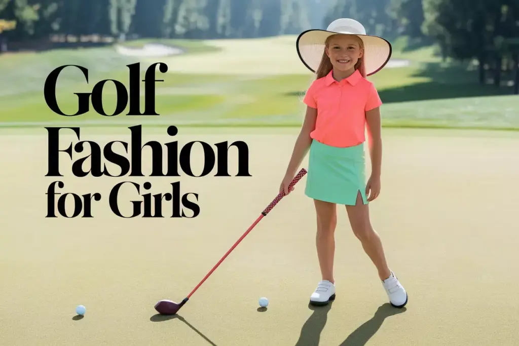 Young Girl Smiling On Sunny Golf Course In Bright Polo And Skort